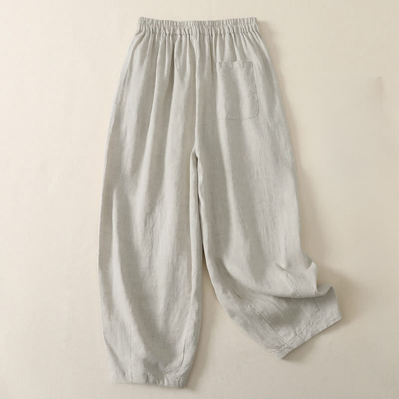 Buddha Stones Zomerse casual minimalistische effen Cropped broek met plooien, harembroek voor dames met Zakken - image 1