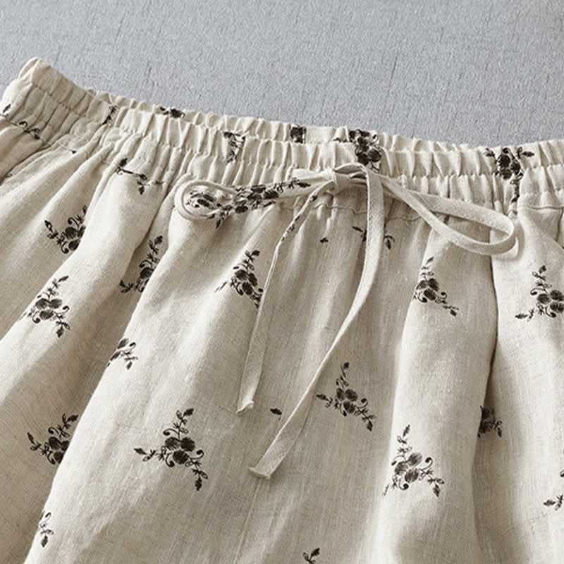 Buddha Stones Zomerse casual vintage broek met trekkoord, bloemenprint en stippen , Cropped, harembroek voor dames met zakken - image 1