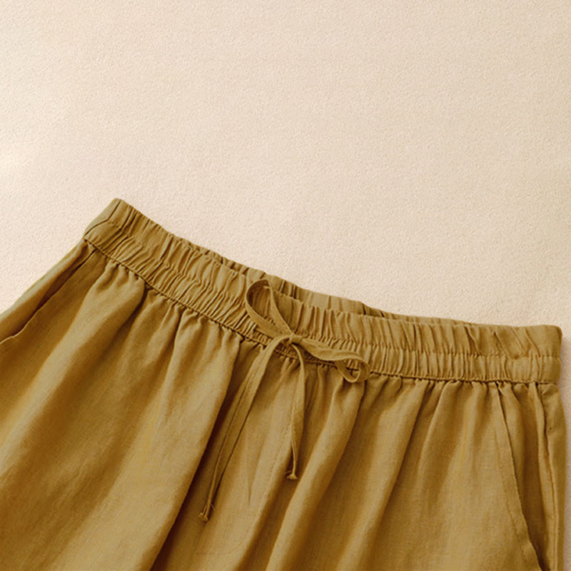 Buddha Stones Zomerse, casual, minimalistische damesshorts met trekkoord, geborduurde golvende lijnen en geometrische vormen, inclusief Zakken. - image 1