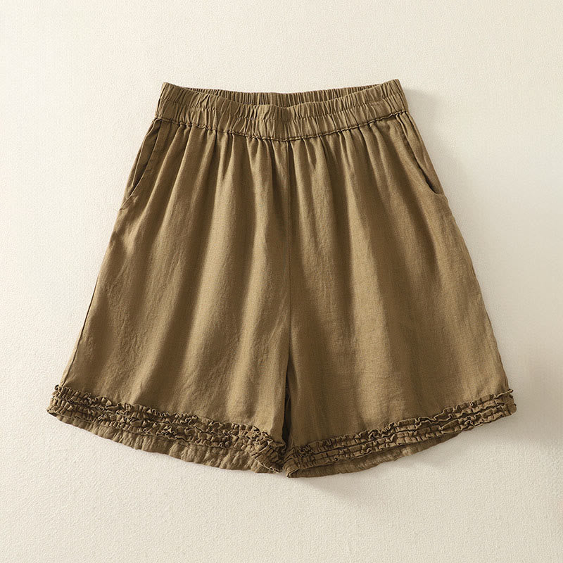 Buddha Stones Zomerse casual vintage damesshorts met elastische Taille , ruches aan de zoom en Zakken - image 1