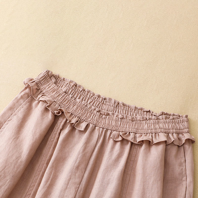 Buddha Stones Zomerse casual minimalistische effen Cropped broek met ruches en elastische Taille , rechte pijpen en zakken voor dames - image 1