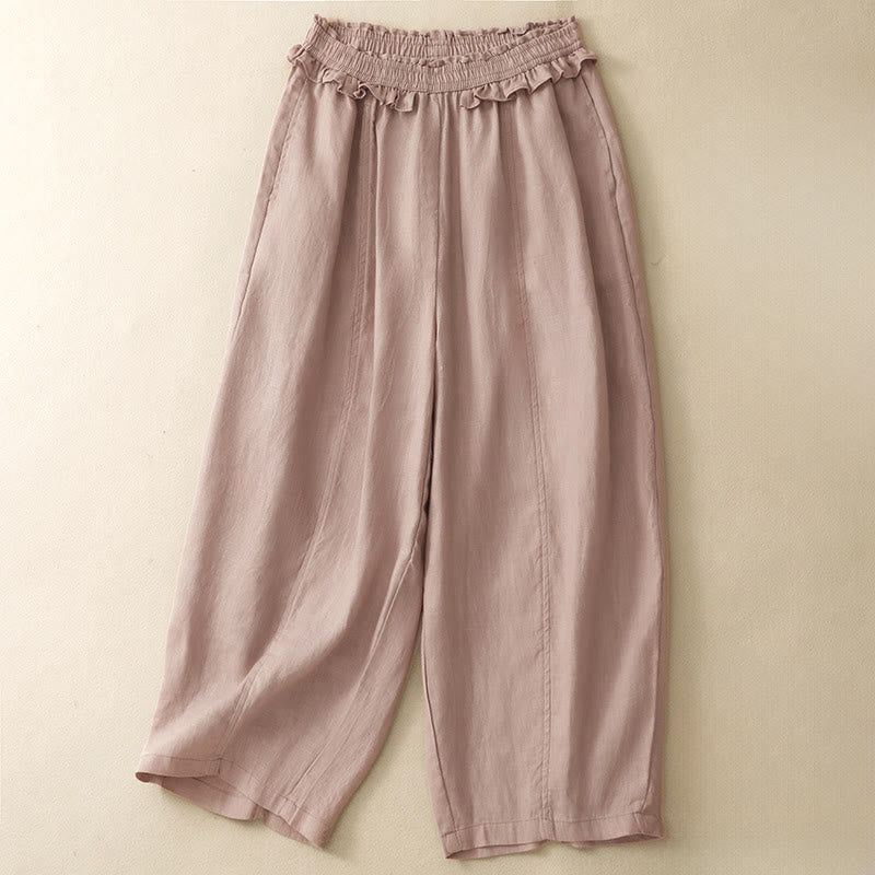 Buddha Stones Zomerse casual minimalistische effen Cropped broek met ruches en elastische Taille , rechte pijpen en zakken voor dames - Lichtroze - US8-10, UK/AU12-14, EU40-42 (2XL) - image 0