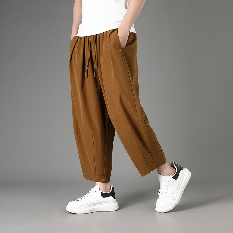 Buddha Stones Zomerse casual minimalistische capri broek met trekkoord, effen kleur, heren harembroek met Zakken - Peru - US/UK/AU46, EU56 (5XL) - image 0