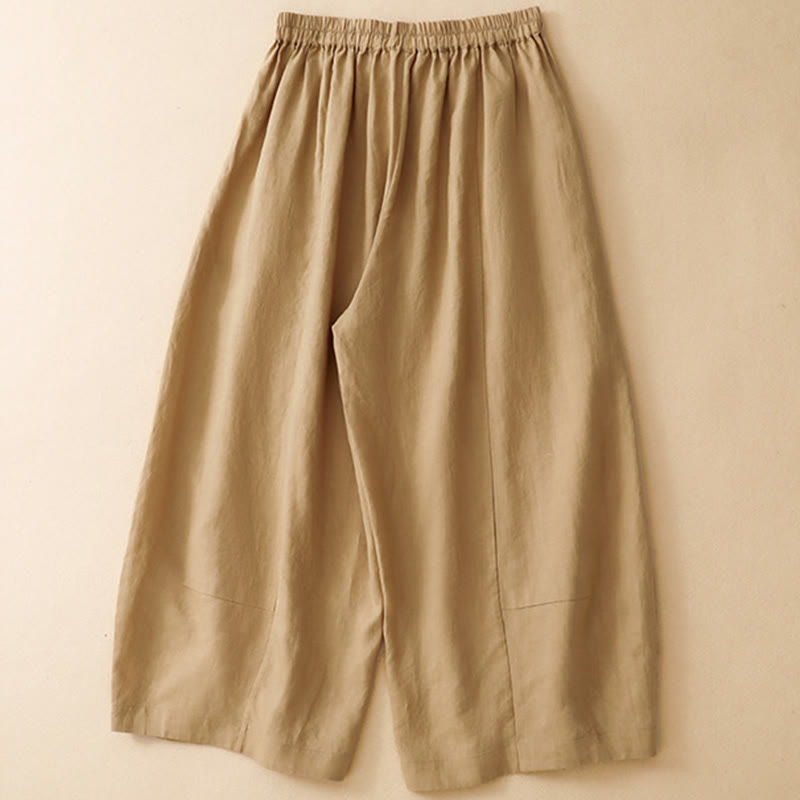 Buddha Stones Zomerse casual Cropped broek met elastische Taille en wijde pijpen voor dames, met Zakken. - image 1
