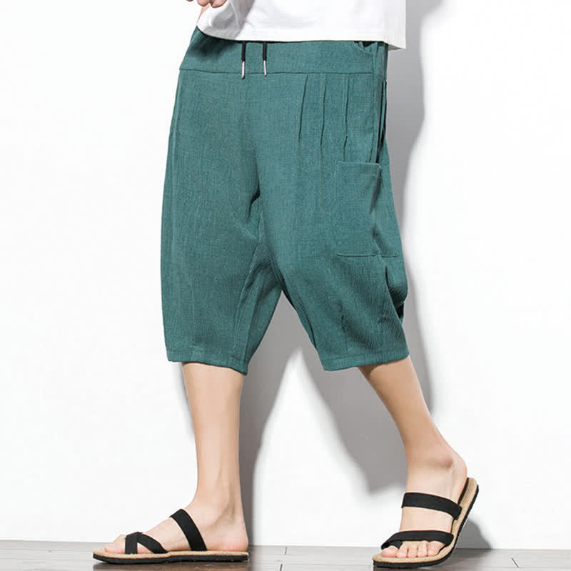 Buddha Stones Zomerse casual minimalistische Cropped herenbroek met trekkoord en zakken - Zeegroen - US/UK/AU46, EU56 (5XL) - image 0