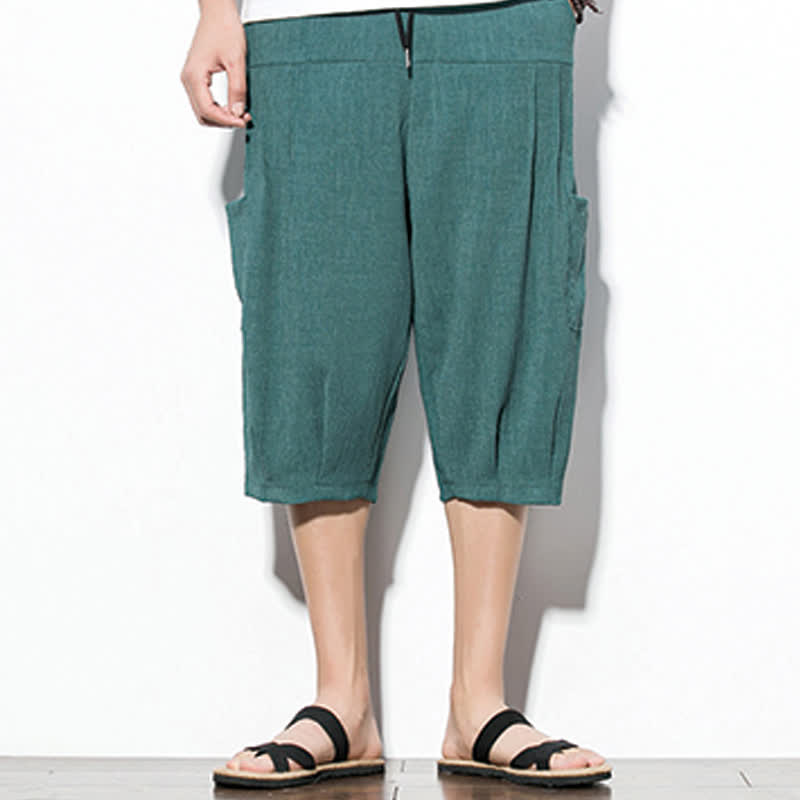 Buddha Stones Zomerse casual minimalistische Cropped herenbroek met trekkoord en zakken - image 1