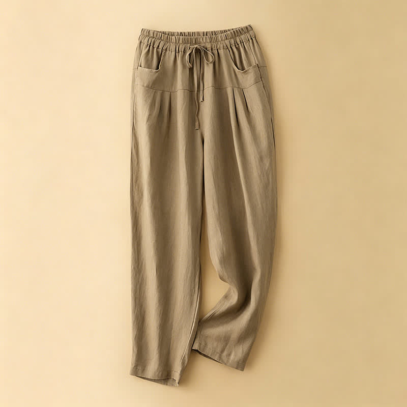 Buddha Stones Zomerse casual minimalistische enkelbroek met Enkellengte , effen kleur, harembroek voor dames met zakken - Bruinen - US8-10, UK/AU12-14, EU40-42 (2XL) - image 0