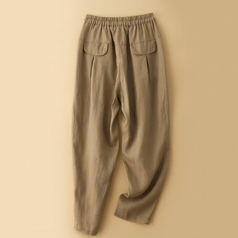 Buddha Stones Zomerse casual minimalistische enkelbroek met Enkellengte , effen kleur, harembroek voor dames met zakken - image 1
