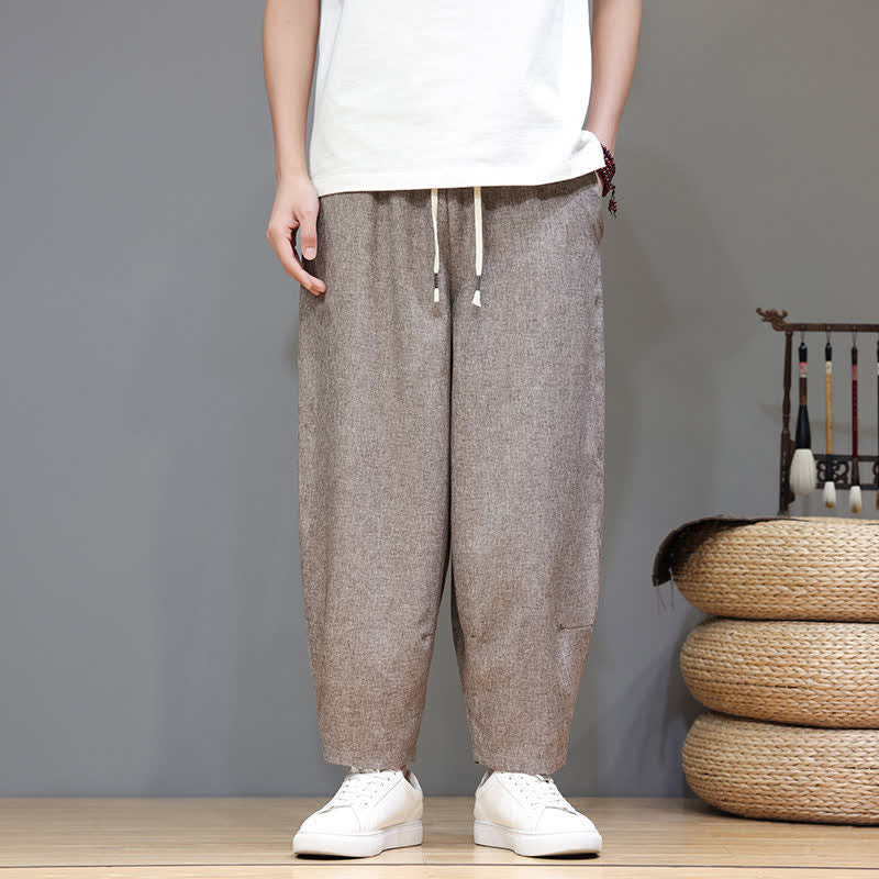 Buddha Stones Zomerse casual minimalistische Cropped broek met Zakken en zakken, effen kleur, taps toelopende herenbroek. - image 1