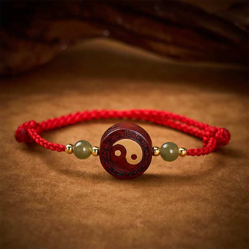 Buddha Stones Paarse sandelhout jade YinYang balans rode koord Armband - image 2