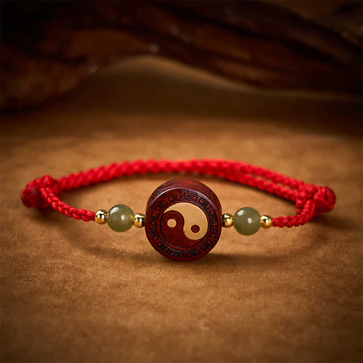 Buddha Stones Paarse sandelhout jade YinYang balans rode koord Armband - image 2