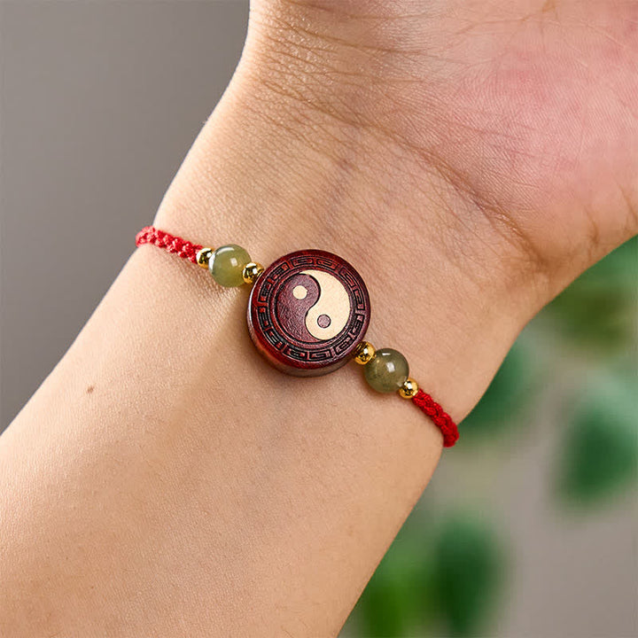 Buddha Stones Paarse sandelhout jade YinYang balans rode koord Armband - image 8
