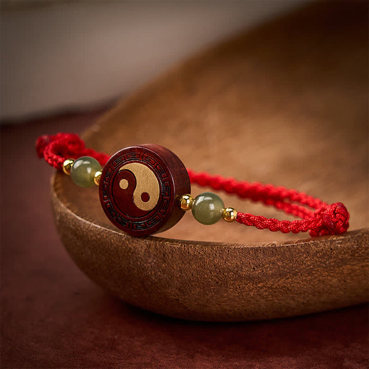 Buddha Stones Paarse sandelhout jade YinYang balans rode koord Armband - image 3