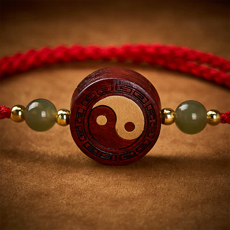 Buddha Stones Paarse sandelhout jade YinYang balans rode koord Armband - image 4
