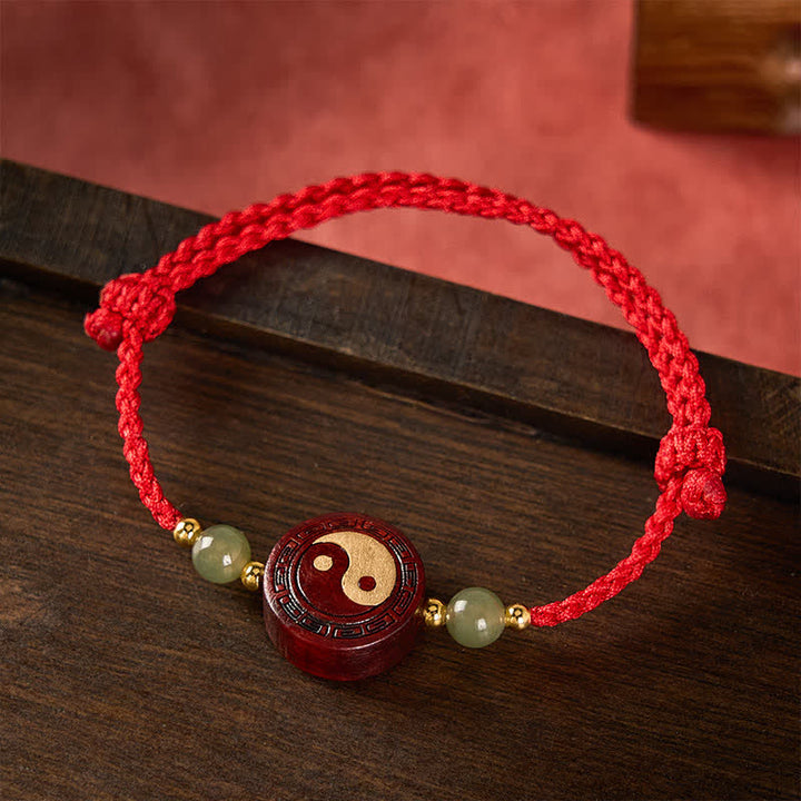 Buddha Stones Paarse sandelhout jade YinYang balans rode koord Armband - image 1