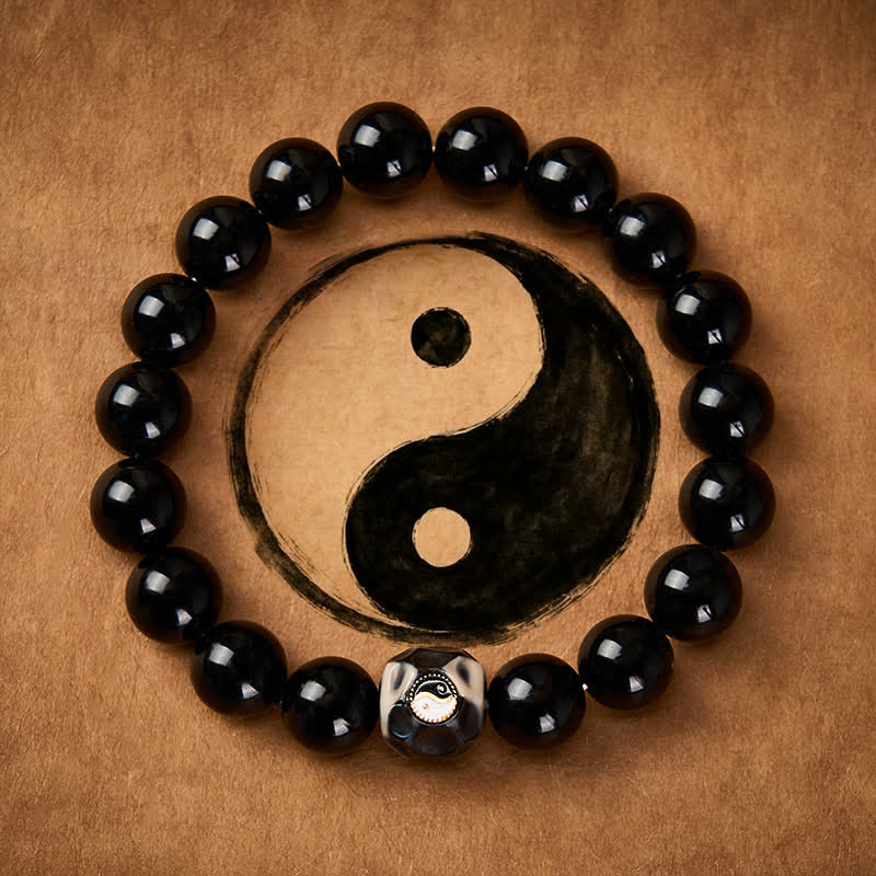 Buddha Stones Tibetaanse agaat Yin Yang rijkdom ronde kralen Armband - Yin Yang (Balans ♥ Harmonie) - image 0
