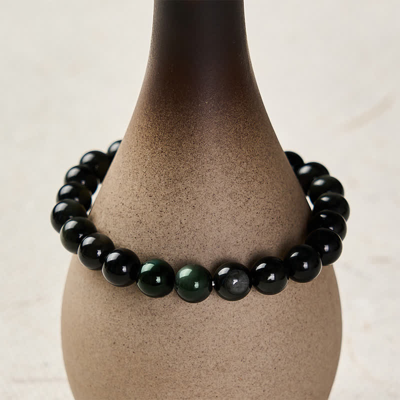 Buddha Stones Regenboog Obsidiaan Yin Yang Balans Ronde Kralen Armband - image 4