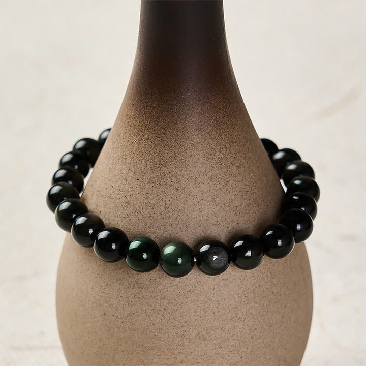 Buddha Stones Regenboog Obsidiaan Yin Yang Balans Ronde Kralen Armband - image 4