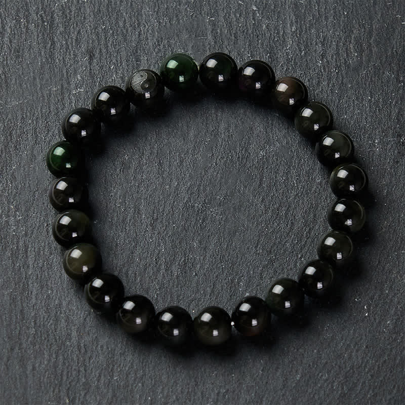 Buddha Stones Regenboog Obsidiaan Yin Yang Balans Ronde Kralen Armband - image 3