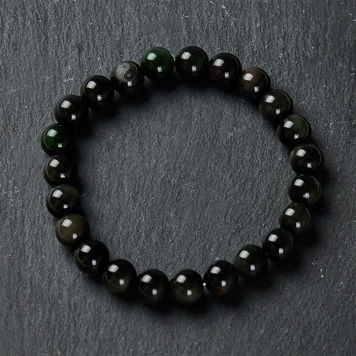 Buddha Stones Regenboog Obsidiaan Yin Yang Balans Ronde Kralen Armband - image 3