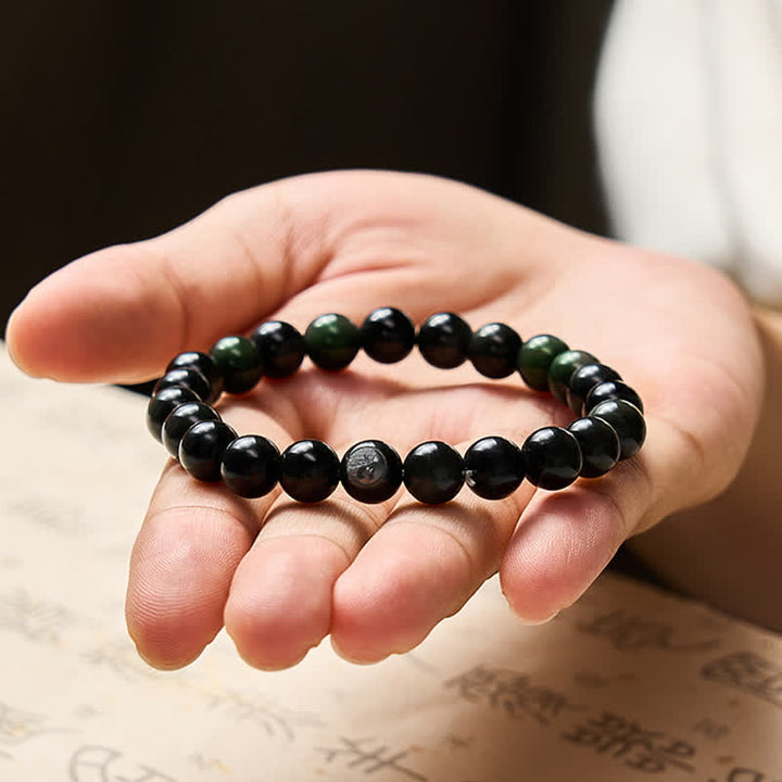Buddha Stones Regenboog Obsidiaan Yin Yang Balans Ronde Kralen Armband - image 9