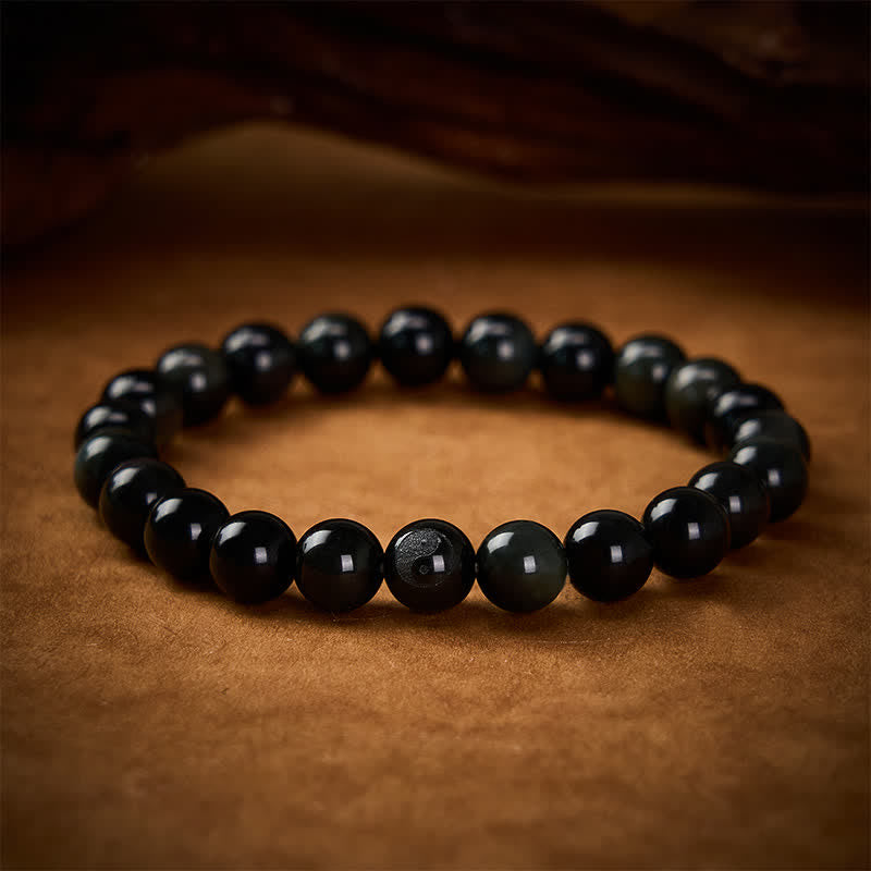 Buddha Stones Regenboog Obsidiaan Yin Yang Balans Ronde Kralen Armband - Regenboogobsidiaan (kleur verandert in het licht) - image 0
