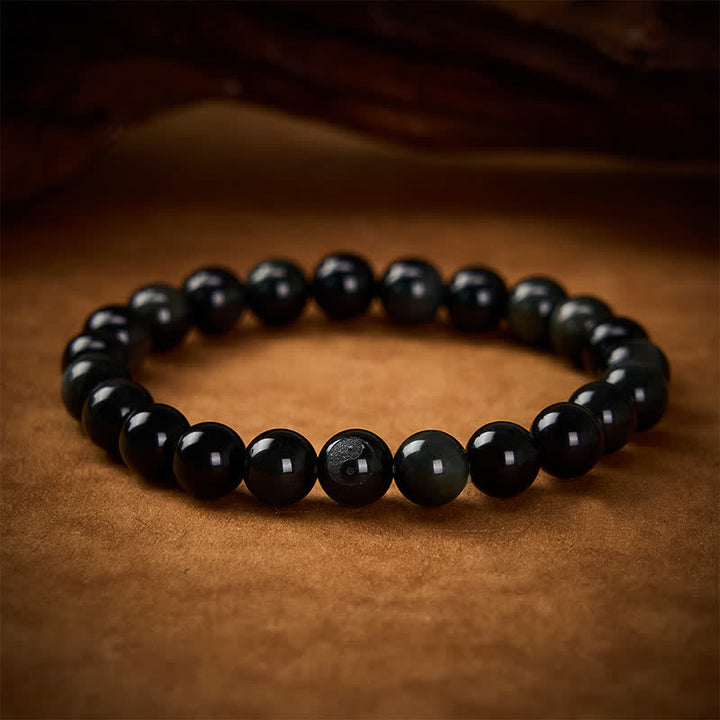 Buddha Stones Regenboog Obsidiaan Yin Yang Balans Ronde Kralen Armband - Regenboogobsidiaan (kleur verandert in het licht) - image 0