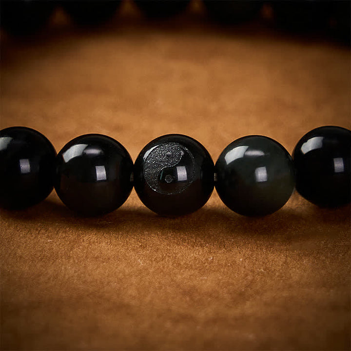 Buddha Stones Regenboog Obsidiaan Yin Yang Balans Ronde Kralen Armband - image 11