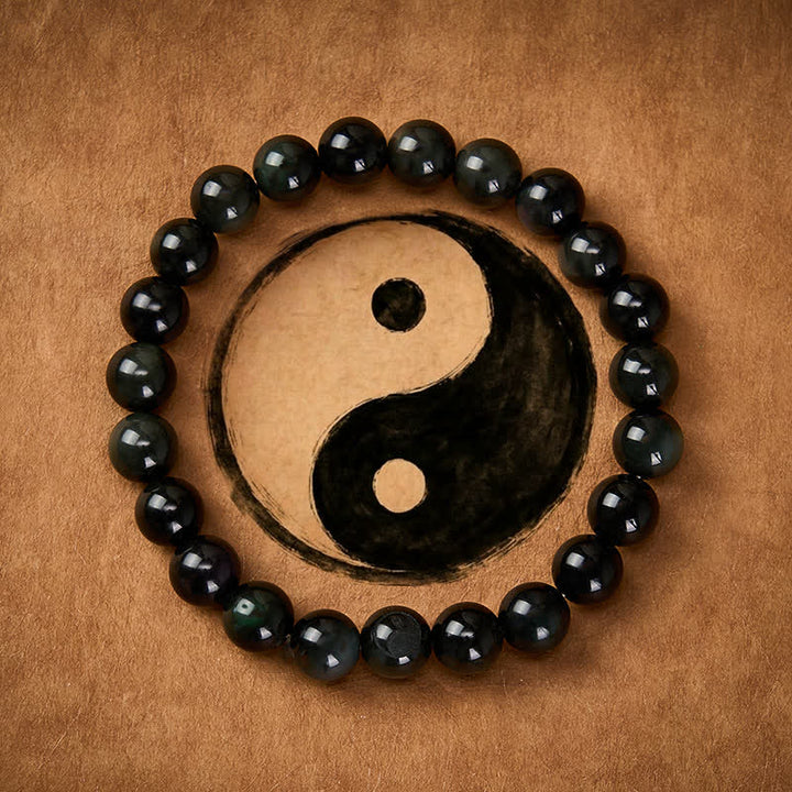 Buddha Stones Regenboog Obsidiaan Yin Yang Balans Ronde Kralen Armband - image 1