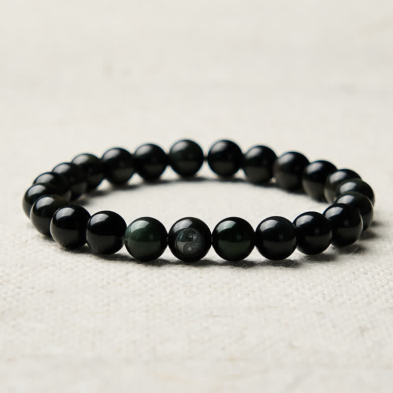 Buddha Stones Regenboog Obsidiaan Yin Yang Balans Ronde Kralen Armband - image 8