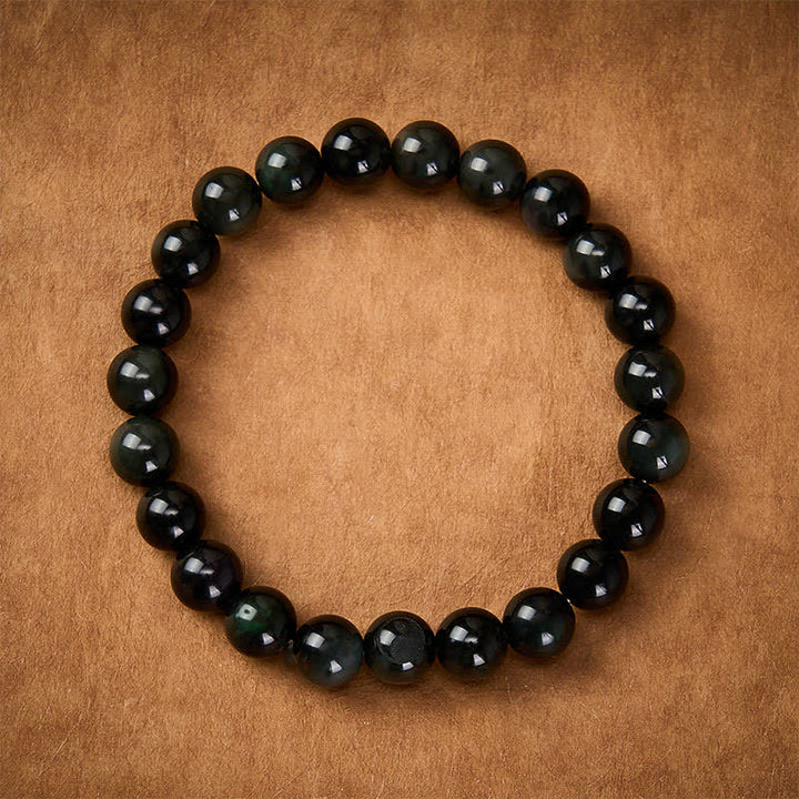 Buddha Stones Regenboog Obsidiaan Yin Yang Balans Ronde Kralen Armband - image 2