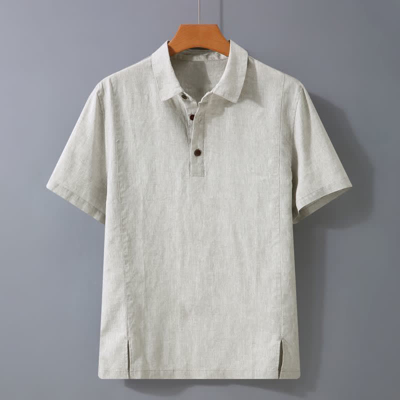 Buddha Stones Zomerse casual minimalistische effen Overhemden met Korte mouw - Linnen - US/UK/AU44, EU54 (4XL) - image 0