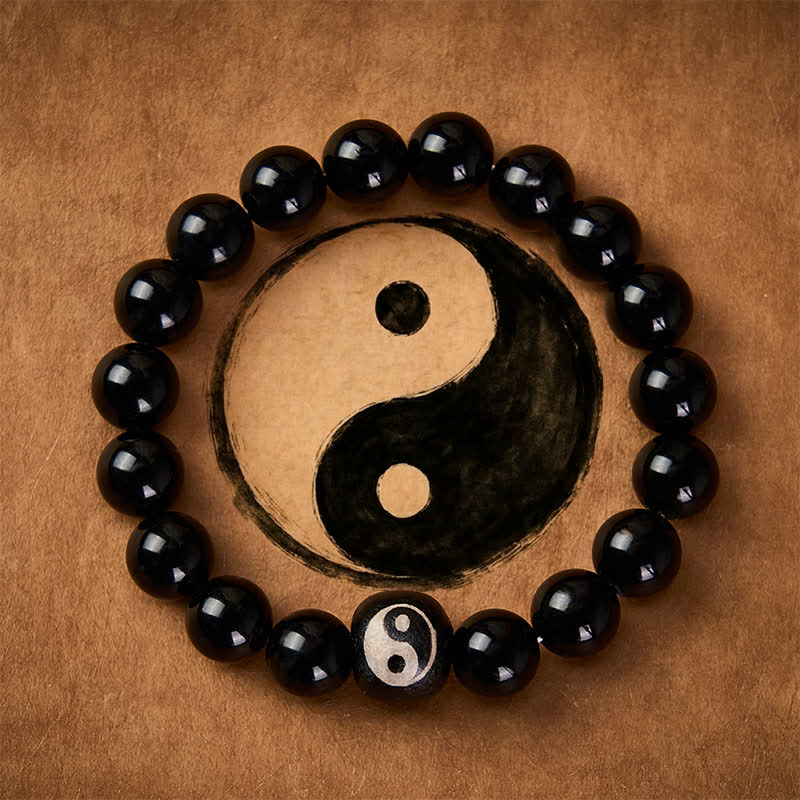 Buddha Stones Tibetaanse zwarte obsidiaan zwarte onyx Yin Yang kralen Armband - Zwarte Obsidiaan (Zuivering ♥ Kracht) - image 0
