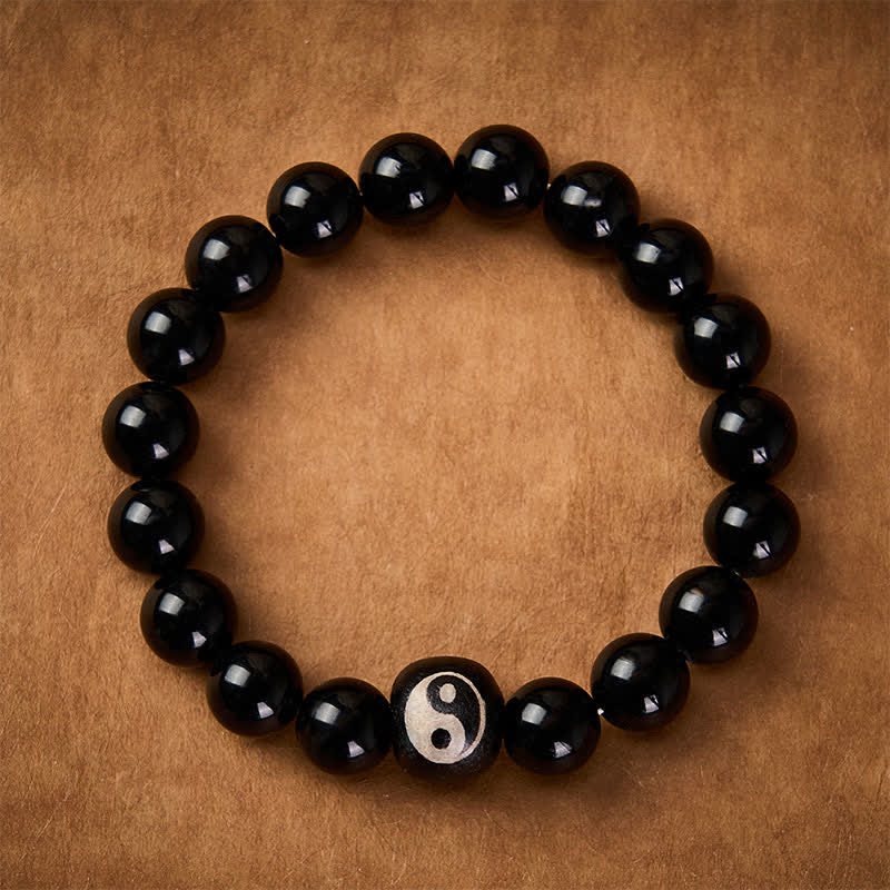 Buddha Stones Tibetaanse zwarte obsidiaan zwarte onyx Yin Yang kralen Armband - image 1