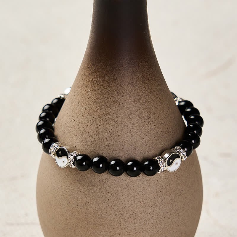 Buddha Stones Ronde Armband met Yin Yang-balans van zwarte obsidiaan - image 3