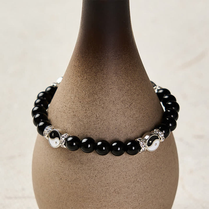 Buddha Stones Ronde Armband met Yin Yang-balans van zwarte obsidiaan - image 3