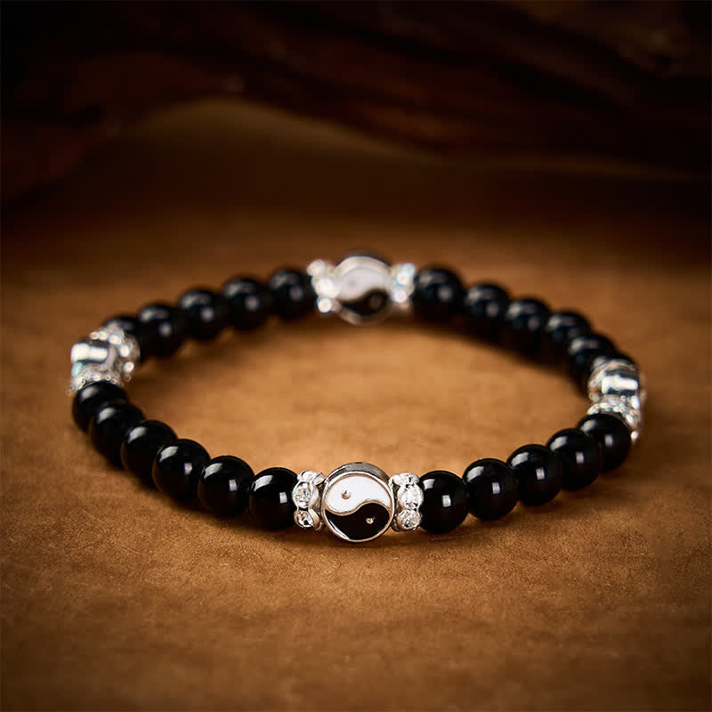 Buddha Stones Ronde Armband met Yin Yang-balans van zwarte obsidiaan - image 2