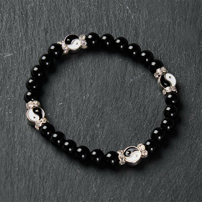Buddha Stones Ronde Armband met Yin Yang-balans van zwarte obsidiaan - image 4