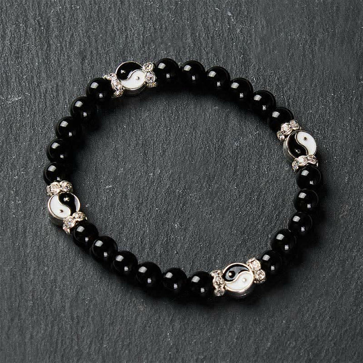 Buddha Stones Ronde Armband met Yin Yang-balans van zwarte obsidiaan - image 4