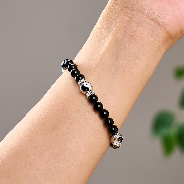 Buddha Stones Ronde Armband met Yin Yang-balans van zwarte obsidiaan - image 10