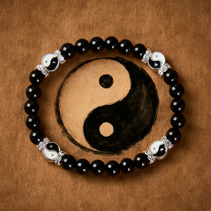 Buddha Stones Ronde Armband met Yin Yang-balans van zwarte obsidiaan - Yin Yang (Balans ♥ Harmonie) - image 0