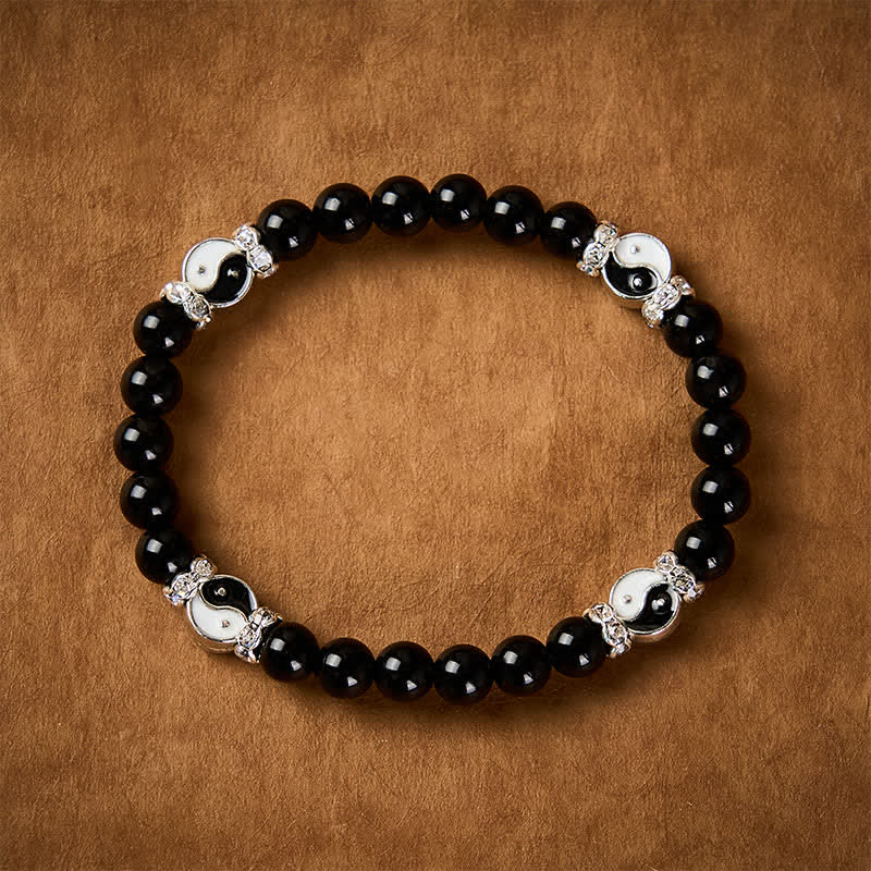 Buddha Stones Ronde Armband met Yin Yang-balans van zwarte obsidiaan - image 1
