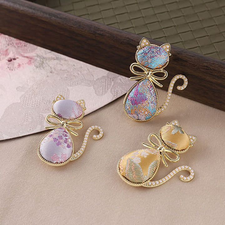 Buddha Stones Pearl Song Brocade Cat Bow Purity Broche - image 3