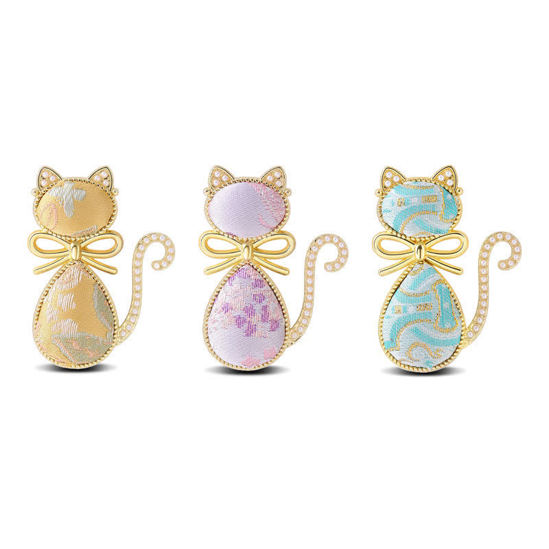 Buddha Stones Pearl Song Brocade Cat Bow Purity Broche - image 0