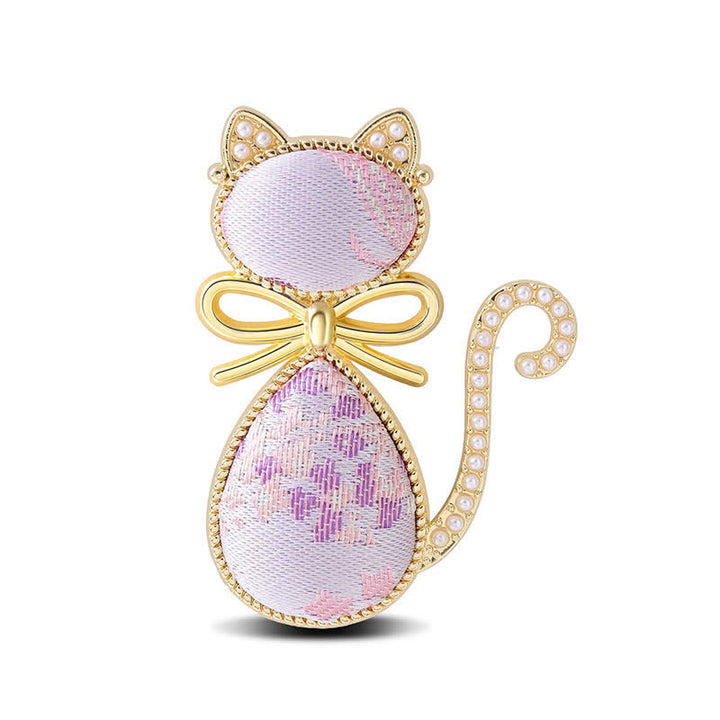 Buddha Stones Pearl Song Brocade Cat Bow Purity Broche - Paars (zelfde kleurtint – patroon varieert) - image 7
