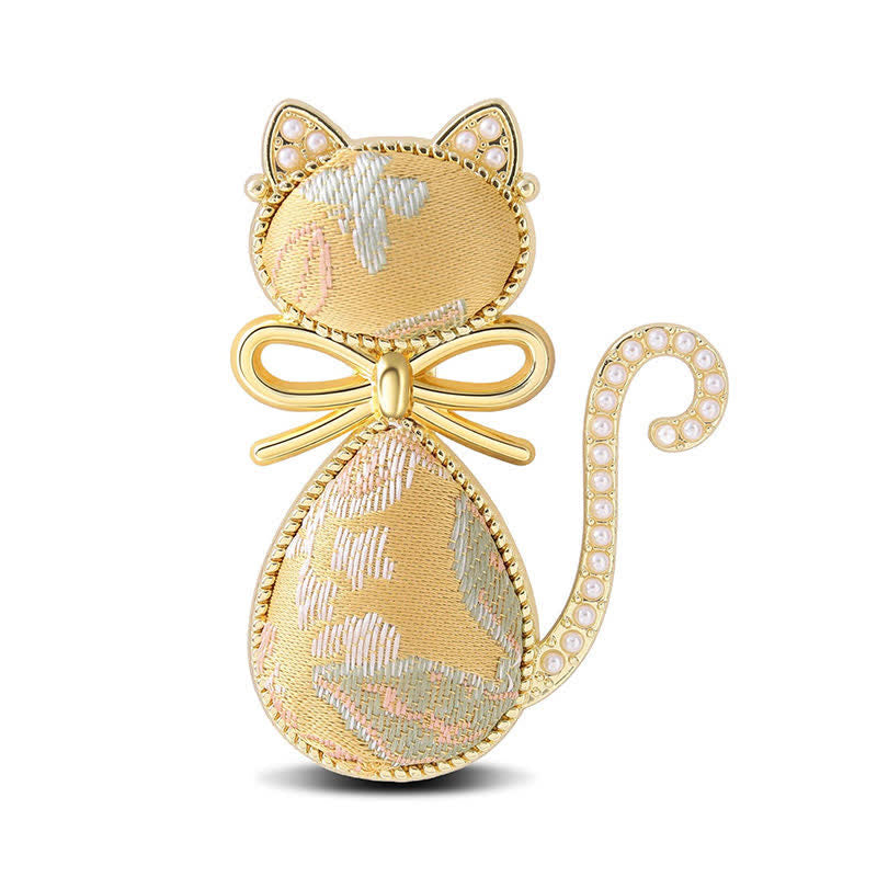 Buddha Stones Pearl Song Brocade Cat Bow Purity Broche - Lichtgoud (zelfde kleurtint – patroon kan variëren) - image 4