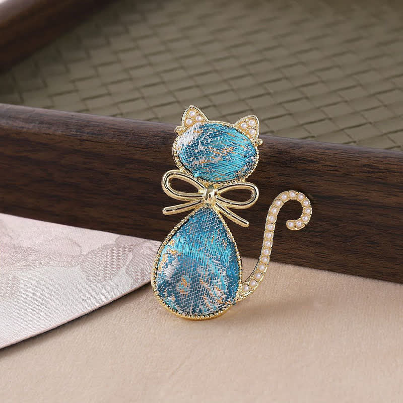 Buddha Stones Pearl Song Brocade Cat Bow Purity Broche - image 13