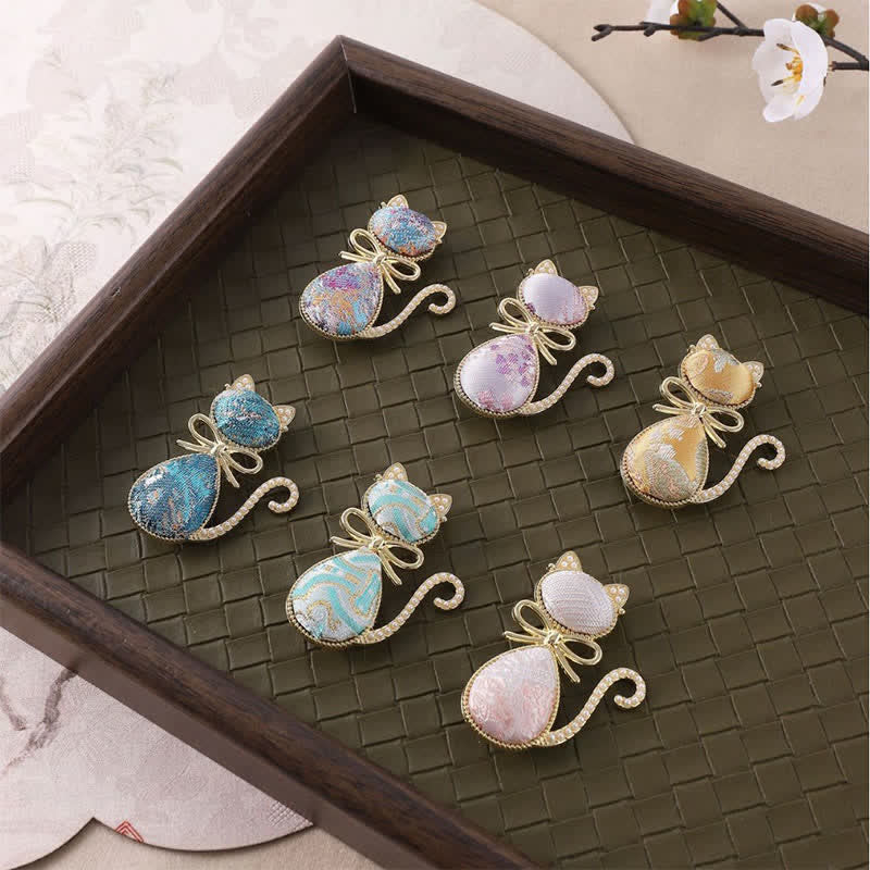 Buddha Stones Pearl Song Brocade Cat Bow Purity Broche - image 2