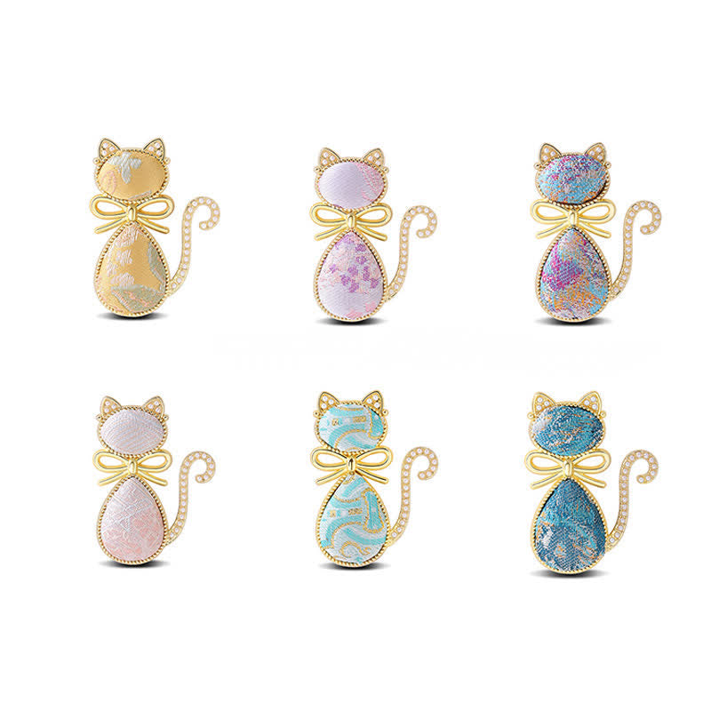 Buddha Stones Pearl Song Brocade Cat Bow Purity Broche - image 1