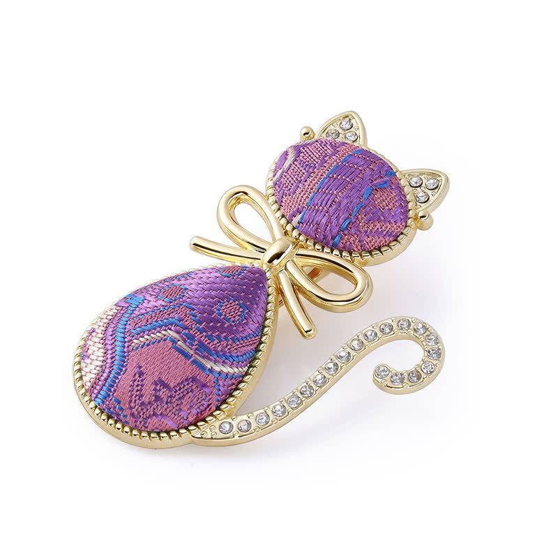 Buddha Stones Song Brocade Kat Verguld Strass Haarspeld Chinese Haarstaaf - Paars (zelfde kleurtint – patroon varieert) - image 0